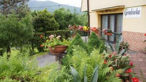 einen Garten mit Blumen und Pflanzen vor einem Gebäude in der Unterkunft Dom Wczasowy Góralówka in Mienzebrosche