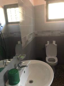a bathroom with a sink and a toilet and a window at HOTEL MENABE in Morondava
