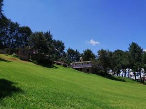 una casa su una collina con un campo verde di Hotel Bosques a Zacatlán