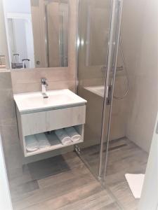 a bathroom with a sink and a shower at Hôtel restaurant Oasis in Nice
