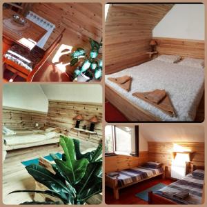 een collage van vier foto's van een slaapkamer bij Woden apartment in Žabljak