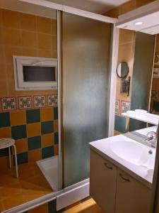 La salle de bains est pourvue d'une douche et d'un lavabo. dans l'établissement Le Hameau de la Nicolinière, à Bormes-les-Mimosas