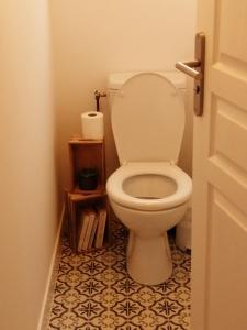 a bathroom with a white toilet in a room at Villa bord de mer avec piscine et jacuzzi in Pénestin