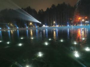 a fountain in a park at night with lights at Apartment 9 Gorska Vila in Zlatibor