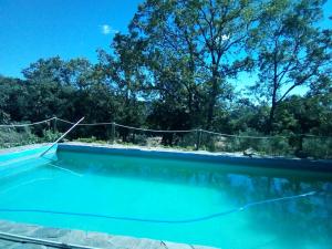 a swimming pool with blue water and trees at Cortijo Close in Busquístar