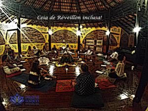 a painting of a room with people sitting on the floor at Pousada Spa Prana Lorien in Santo Antônio do Leite