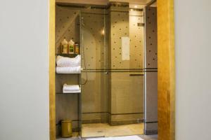 a shower with a glass door in a bathroom at TOULOUSAINE DE STANDING - GARAGE - COUR - CINEMA in Toulouse +45 photos