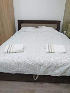 a bed with two white pillows on top of it at Belvedere Skadarska Apartment in Belgrade