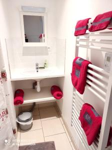 uma casa de banho com um lavatório e um WC em Maison d'une chambre avec terrasse amenagee et wifi a Solesmes em Solesmes
