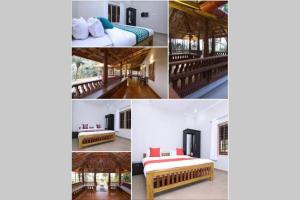 eine Collage mit vier Bildern eines Hotelzimmers in der Unterkunft Wayal Wayanad Twin Villa in Panamaram