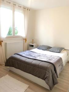Schlafzimmer mit einem Bett und einem Fenster in der Unterkunft Maison d'une chambre avec jardin amenage et wifi a Saint Julien in Saint-Julien
