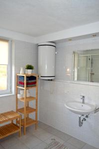ein Bad mit einem Waschbecken und einem Spiegel in der Unterkunft Ferienwohnung Klaus in Dolní Lánov