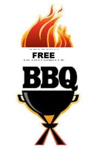 a sign that reads free bbq with a wine glass on fire at Georgina Apartments-pool-river in Mesongi