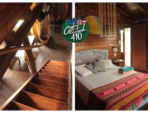 two pictures of a bedroom with a bed in a room at Altitud 410 in Villa Ventana