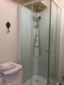 a shower with a glass door in a bathroom at le gite de la CURE in Pessac-sur-Dordogne