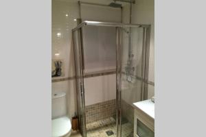ein Badezimmer mit Dusche, Toilette und Waschbecken in der Unterkunft Villa Gala in Cala'n Bosch + 9 Fotos