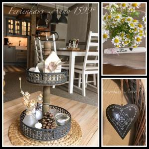 a collage of three pictures of a room with a table at Ferienhaus Anno 1599 in Wernigerode