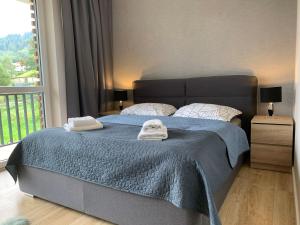 Posteľ alebo postele v izbe v ubytovaní Apartament przy Olimpijskiej