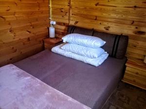 Postel nebo postele na pokoji v ubytování Nad Drawskim DOMKI LETNISKOWE