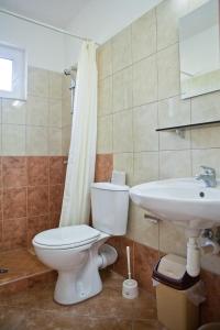 a bathroom with a toilet and a sink at Guest House Villa Rose in Primorsko +30 photos