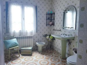 La salle de bains est pourvue d'un lavabo et de toilettes. dans l'établissement Casa de piedra en Costa da Morte., à Ponte Do Porto