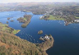 an aerial view of a lake with boats in it at Adam Place Guest House in Windermere