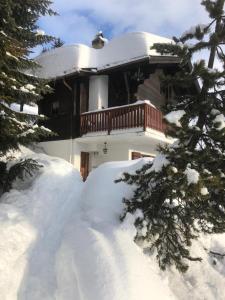 una casa cubierta de nieve con un patio cubierto de nieve en Am Bühl EG, en Bettmeralp
