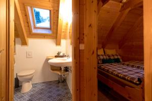 a bathroom with a sink and a toilet in a cabin at Naturparkhütte Mandl in Sankt Lambrecht +34 photos