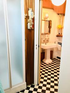 a bathroom with a shower and a sink at Petite chambre insolite "La Cabine" in Barneville-Carteret