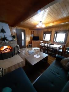a living room with a couch and a fireplace at Andrea- neakceptujeme mladé partie in Terchová +48 photos