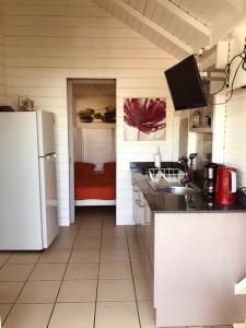 a kitchen with a refrigerator and a sink at TI-MANGO VUE MER in Sainte-Anne