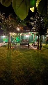 Toca do Gato في فوز دو إيغواسو: حديقة في الليل مع مقاعد واضاءة