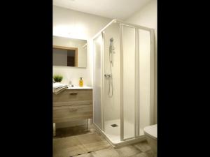 a bathroom with a shower and a sink and a toilet at Casa Rural Andikoetxe Landetxea in Aulestia