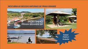 un collage de fotos de un río con un barco en Apartamento na Praia Grande, en Praia Grande