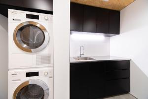 a kitchen with a washer and dryer and a sink at THE CASTLE by Hakuba Hotel Group in Hakuba