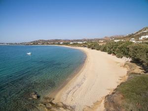 an aerial view of a beach with a boat in the water at Archon Seaside Retreat in Plaka
