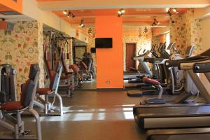 a gym with a bunch of cardio machines in it at Simfonia Boutique Hotel in Râmnicu Vâlcea