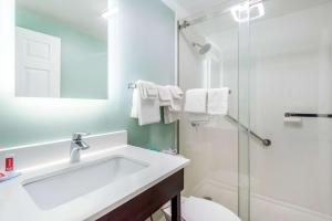 a bathroom with a sink and a shower at Quality Inn & Suites in Lincoln