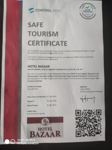 Certifikát, hodnocení, plakát nebo jiný dokument vystavený v ubytování Hotel Bazaar