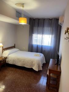 a bedroom with a bed and a window at Hostal Parapanda in Alomartes