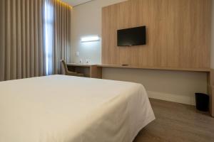 um quarto de hotel com uma cama e uma televisão de ecrã plano em VIE HOTEL em Sinop