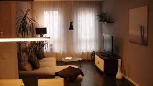 - un salon avec un canapé et une télévision dans l'établissement Ferienapartement Stuermer, à Nordhausen