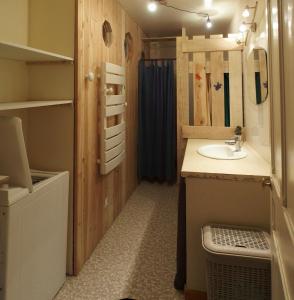 un piccolo bagno con lavandino e specchio di Gite Noisette, Saint André d'Embrun a Embrun