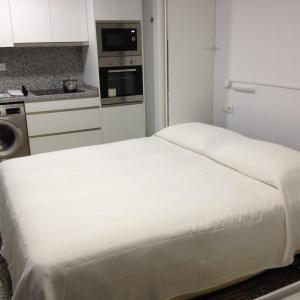 a white kitchen with a bed in a room at SAN LORENZO STUDIO in Málaga