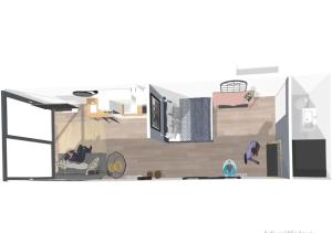 eine Zeichnung eines Wohnzimmers mit in der Unterkunft HYPER CENTRE VALENCIENNES - WIFI - TERRASSE - TRAMWAY - leRelaisdOdile2 in Valenciennes