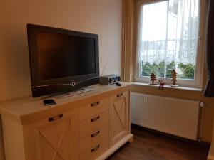 een flatscreen-tv op een dressoir bij Ferienwohnungen Harz - Wieda in Wieda