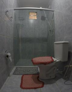 y baño con ducha, aseo y ducha acristalada. en Pousada Porto Milagres-São Miguel dos Milagres-AL, en São Miguel dos Milagres