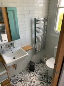 a bathroom with a sink and a toilet at Flat 3, Glenthorne House, Salcombe in Salcombe