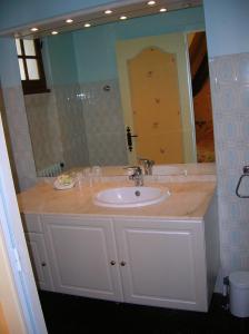 a bathroom with a sink and a mirror at La Chrissandière in La Balme-de-Sillingy