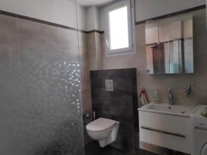 トロヤンにあるАпартамент “МИЛА”のバスルーム(トイレ、洗面台、シャワー付)